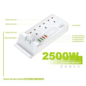 Мережевий фільтр DT BKL-20 3 штуки x 220 V+4штуки x USB WIREESS POWER 10W Білий +бездротова зарядка premium стандарт