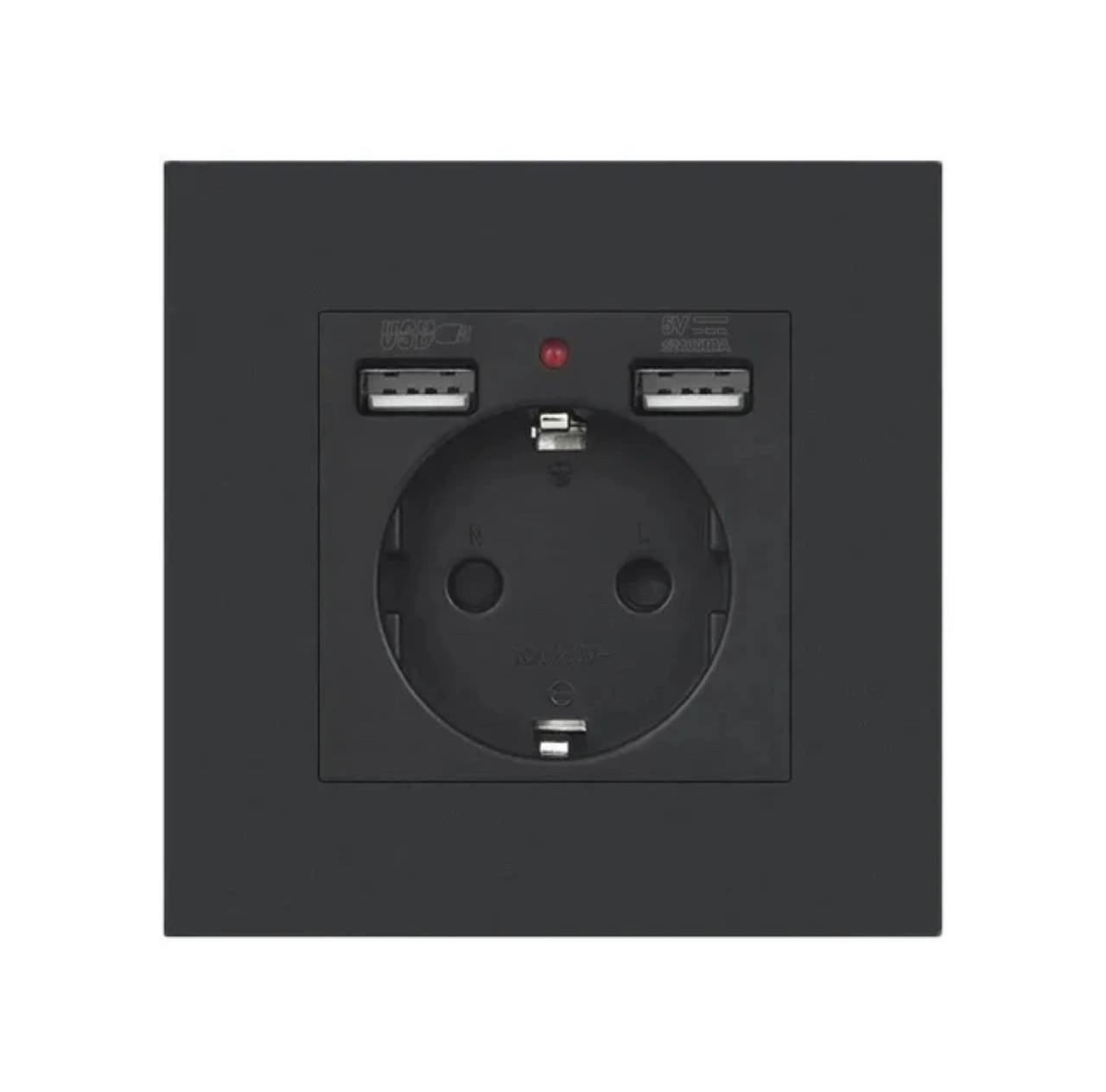 Електрична розетка з USB-зарядкою та швидким інтерфейсом, для заряджання чорний пластик