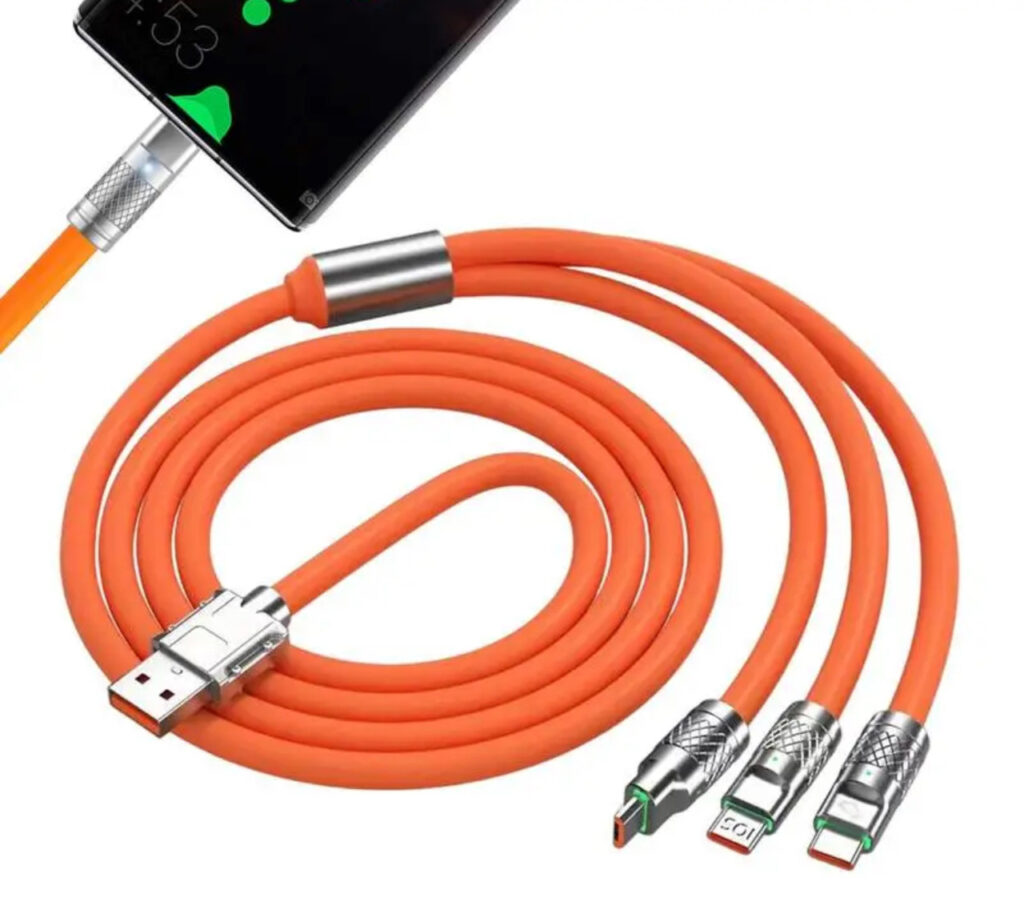 Кабель для швидкого заряджання 3 в 1, iOS + Type-C + Micro, 1.2 м, для iPhone, Samsung, Huawei, Xiaomi,120 Вт, 6 А потужний