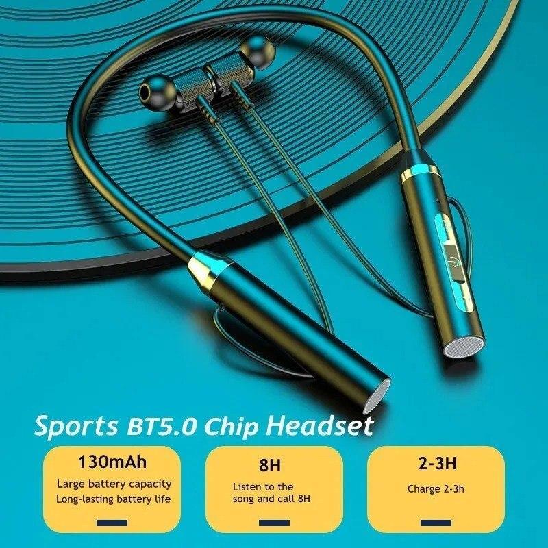 Бездротові навушники Bluetooth 5.0 з шийним ободом, силіконові навушники Hifi 9D, стереогарнітура для спорту - Зображення 4