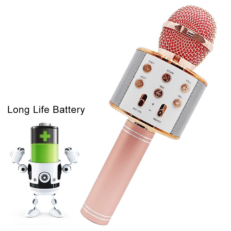 Дитячий Bluetooth караоке мікрофон Wster WS-858 та портативна MP3 колонка 2в1, ручний мікрофон Rose gold - Зображення 3