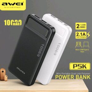 Зовнішній портативний акумулятор Power Bank Awei P5K 10000 mAh Black повербанк premium стандарт