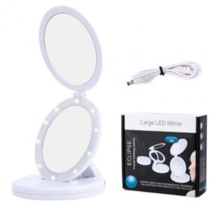 Дзеркало складане з LED-підсвіткою Large LED Mirror ECLIPSE зі збільшенням 5Х- дзеркальце на батарейках надійний