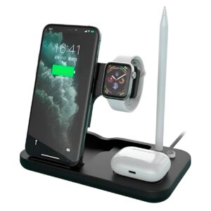 Бездротовий зарядний пристрій 4-в-1 для iPhone/iWatch/Airpods/Apple Pencil/Samsung Black, зарядна док-станція premium стандарт