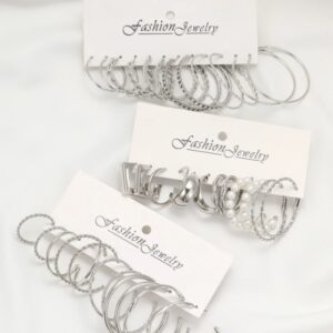 Жіночі сережки-кільця Earrings New Style, набір сережок для жінок та дівчат 18 пар, обручі ромби, буси надійний