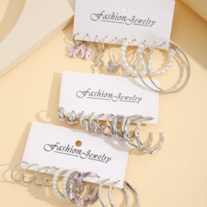 Жіночі сережки-кільця Earrings New Style, набір сережок для жінок та дівчат 15 пар, сріблясті сережки для дівчат потужний